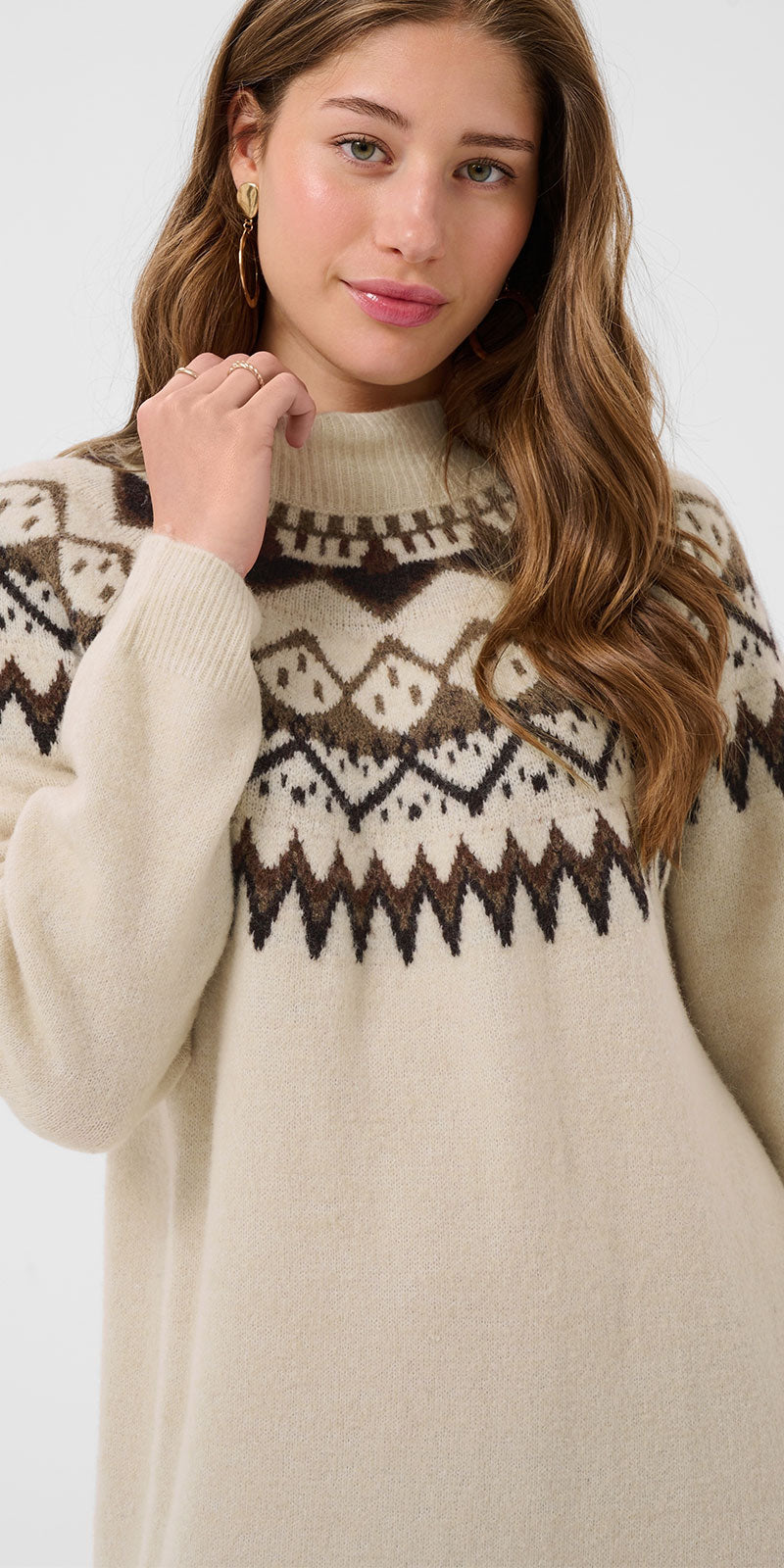 Cream Fair Isle Sweater Dress
