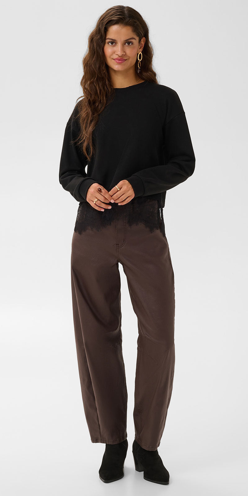 Cream Lace Layered Sweatshirt, black