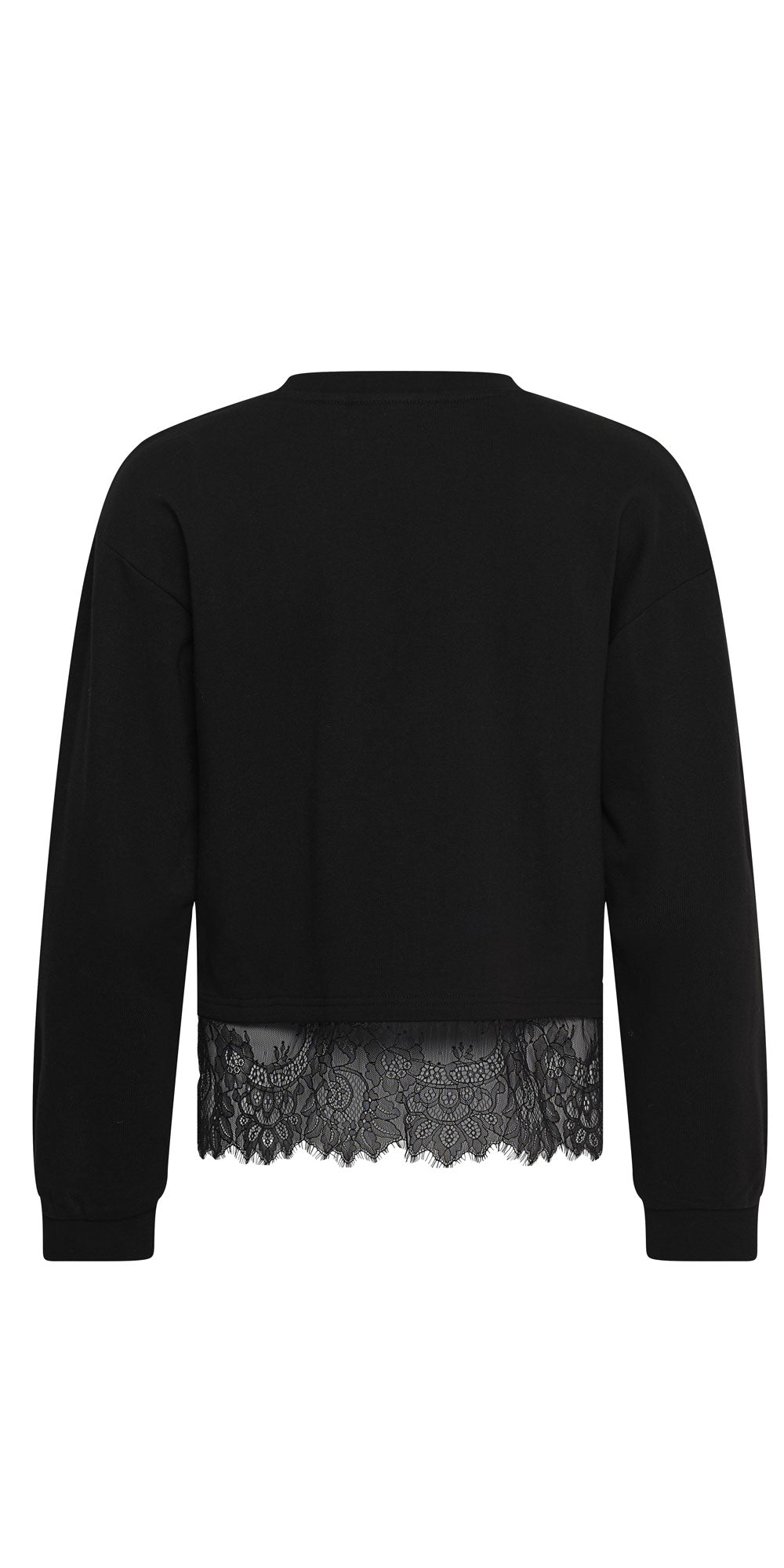 Cream Lace Layered Sweatshirt, black