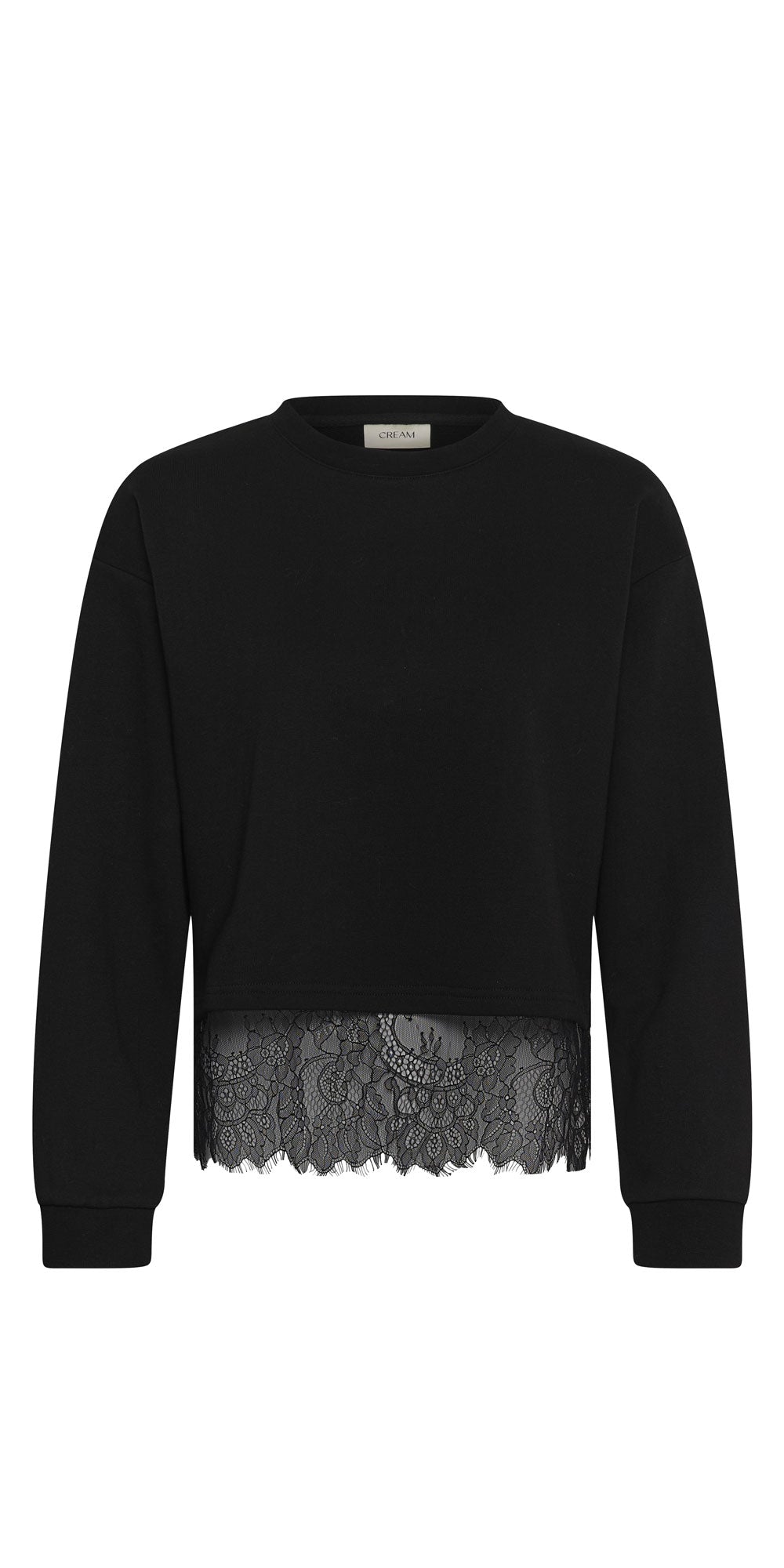 Cream Lace Layered Sweatshirt, black