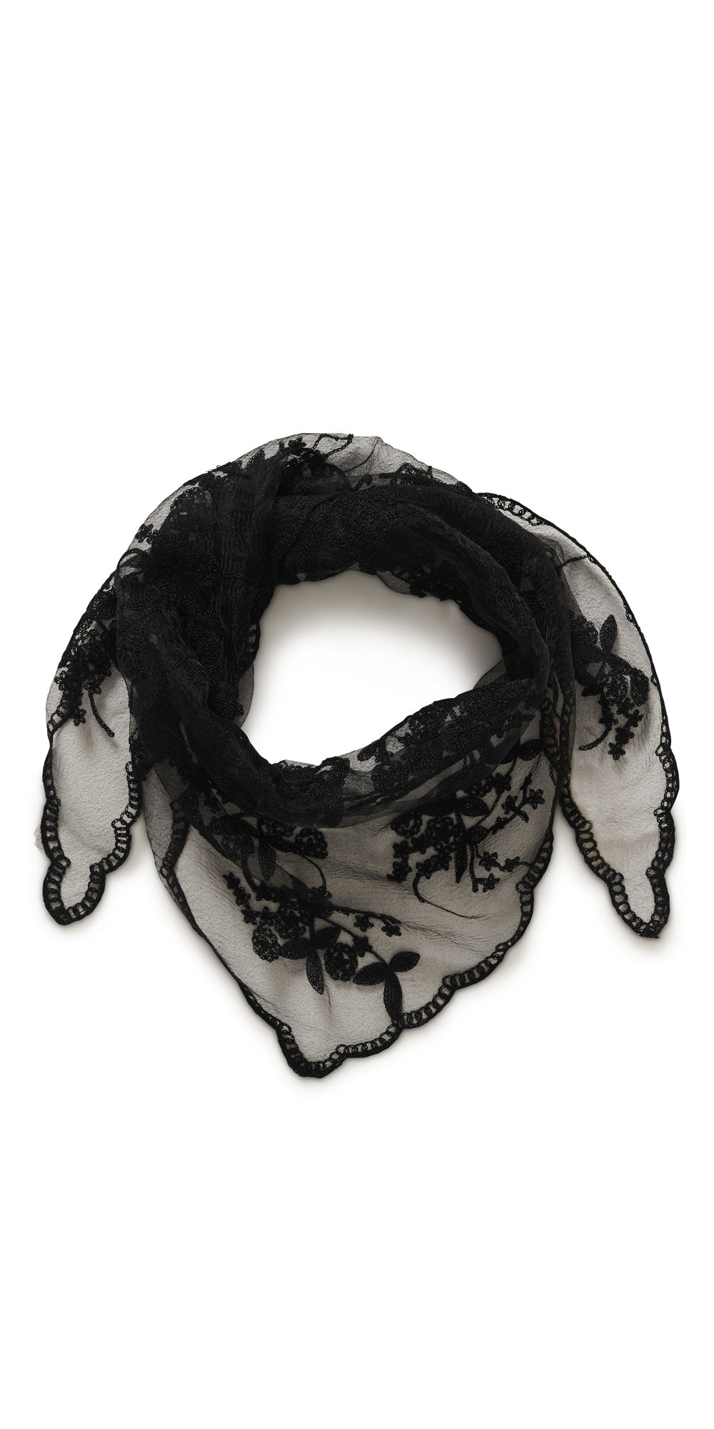 Cream Organza & Lace Scarf, black