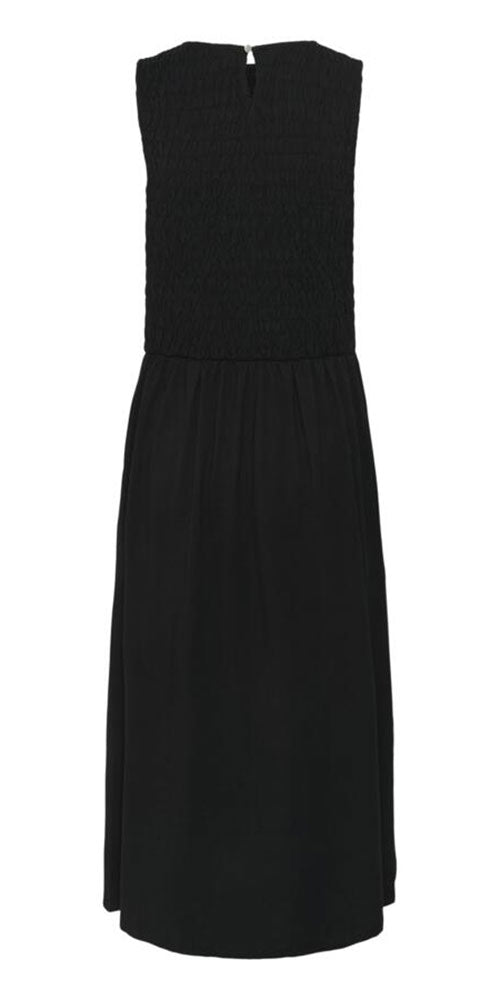Cream Smocked Jersey Midi Dress, black