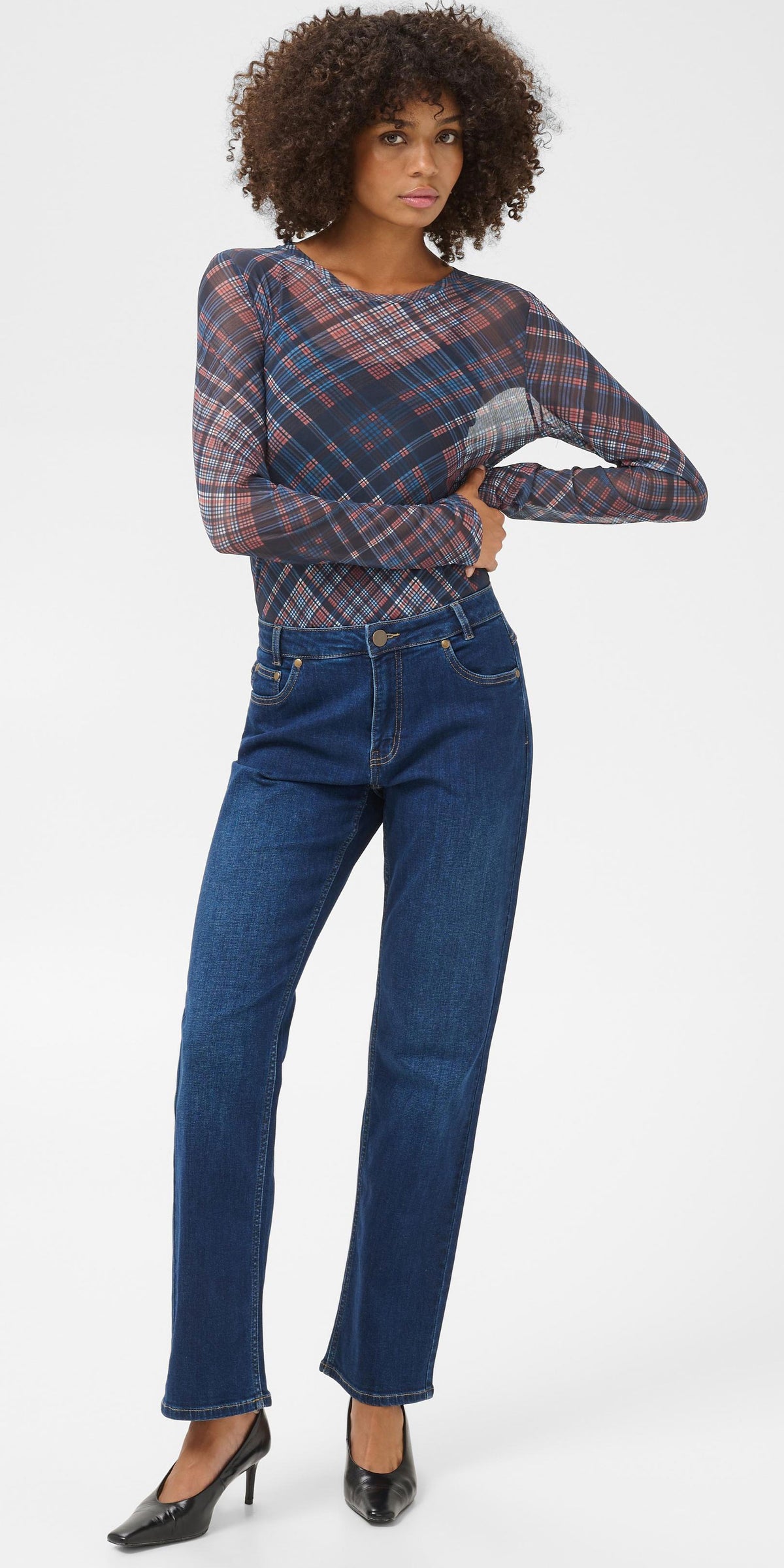 Culture Plaid Mesh Top, navy mix