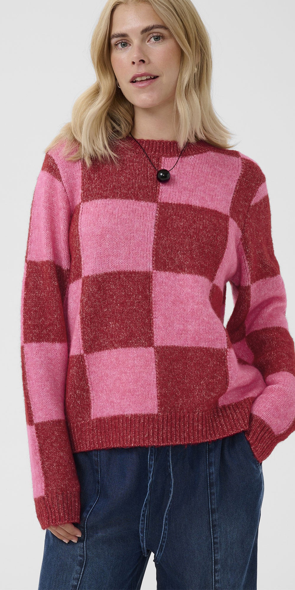 Culture Bold Check Pullover, pink/red