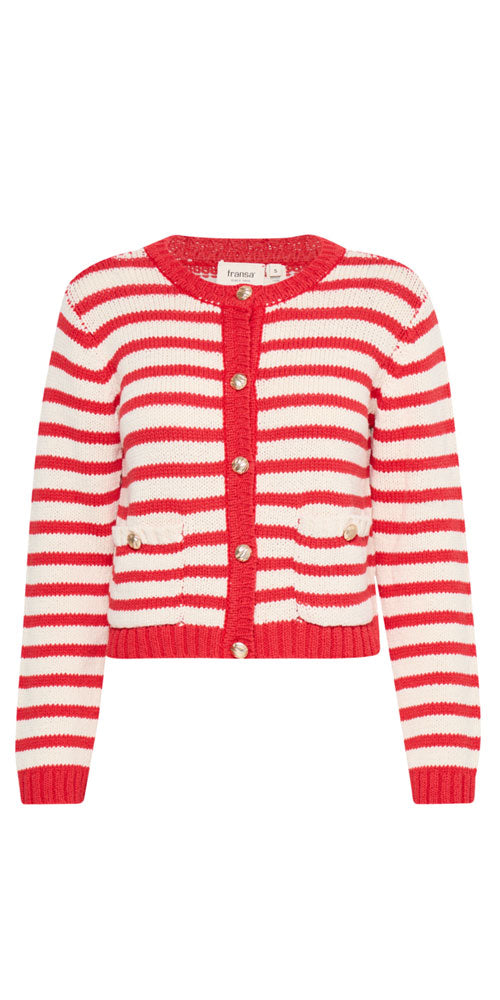 Fransa Striped Coco Cardy, red
