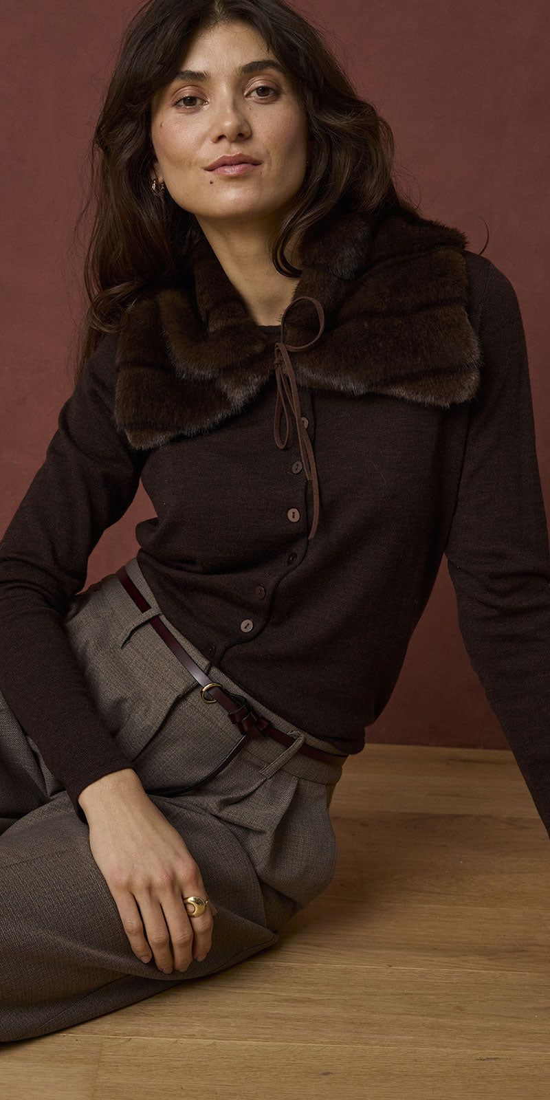 Fransa Faux Fur Collar, chocolate brown
