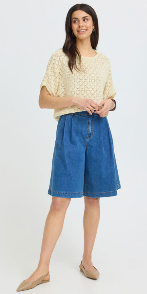 Fransa Scalloped Knit Sweater Tee, butter yellow