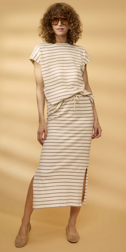 Fransa Striped Jersey Skirt