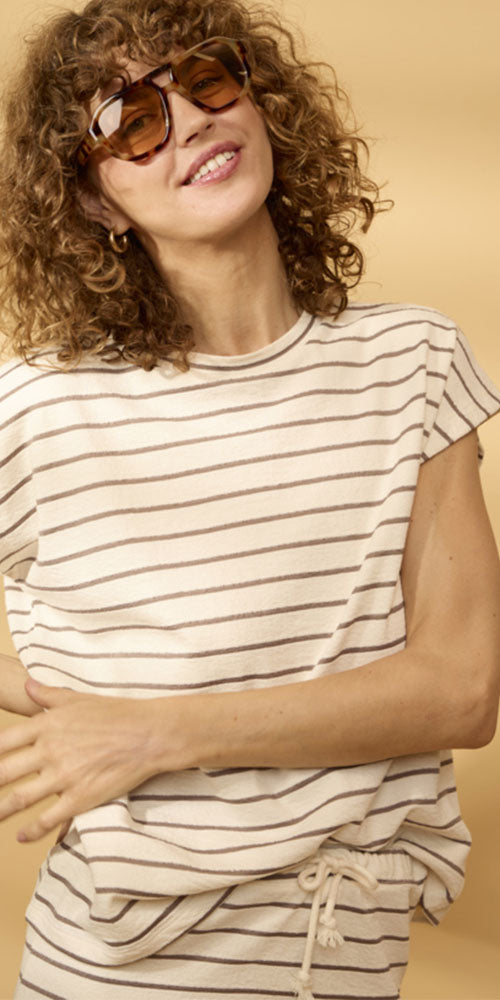 Fransa Striped Jersey Dolman Tee
