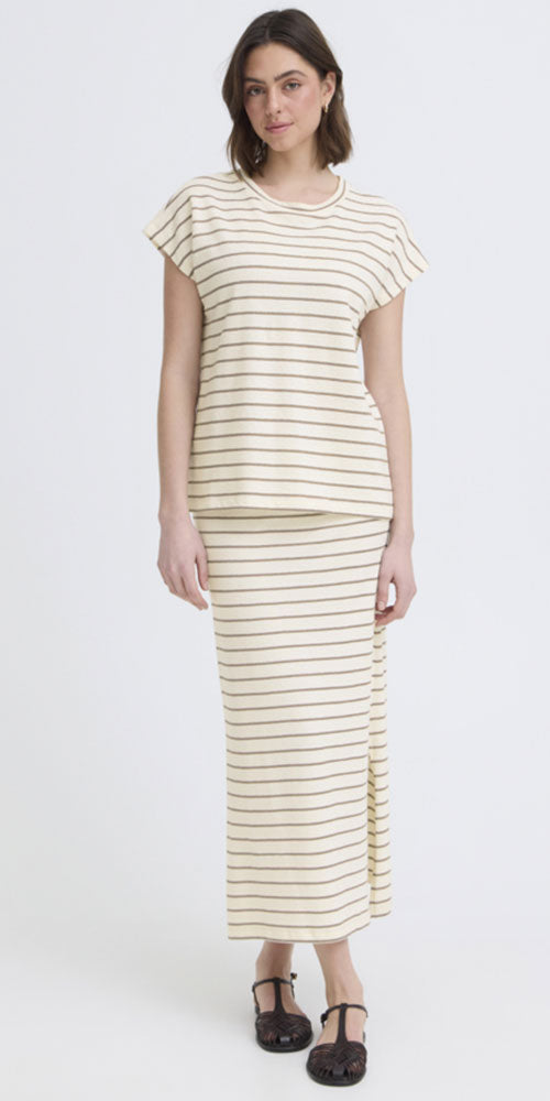 Fransa Striped Jersey Dolman Tee
