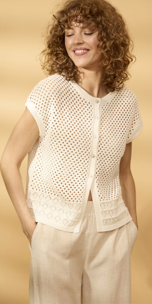 Fransa Open Knit Cardy Vest