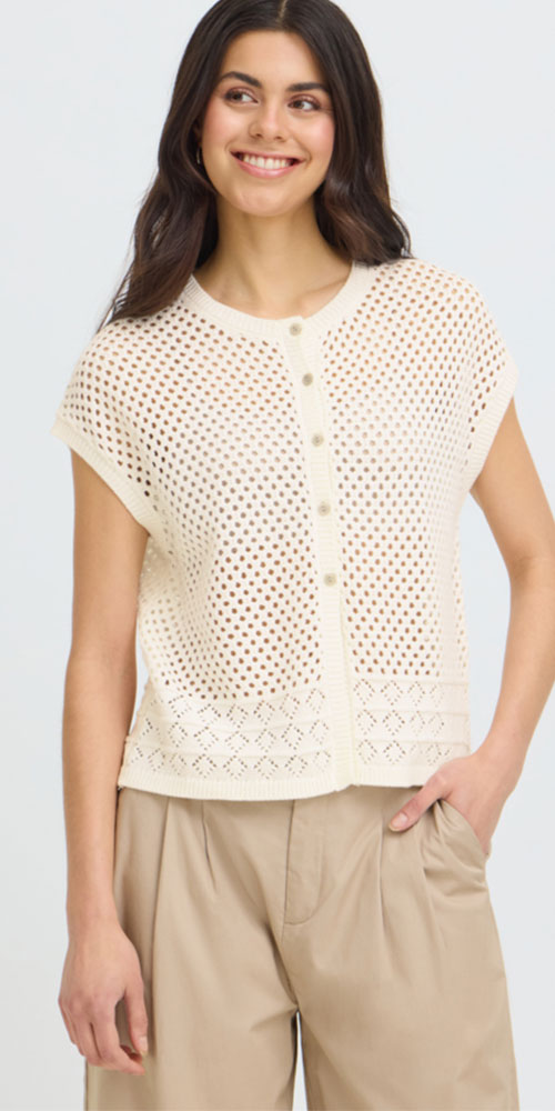 Fransa Open Knit Cardy Vest