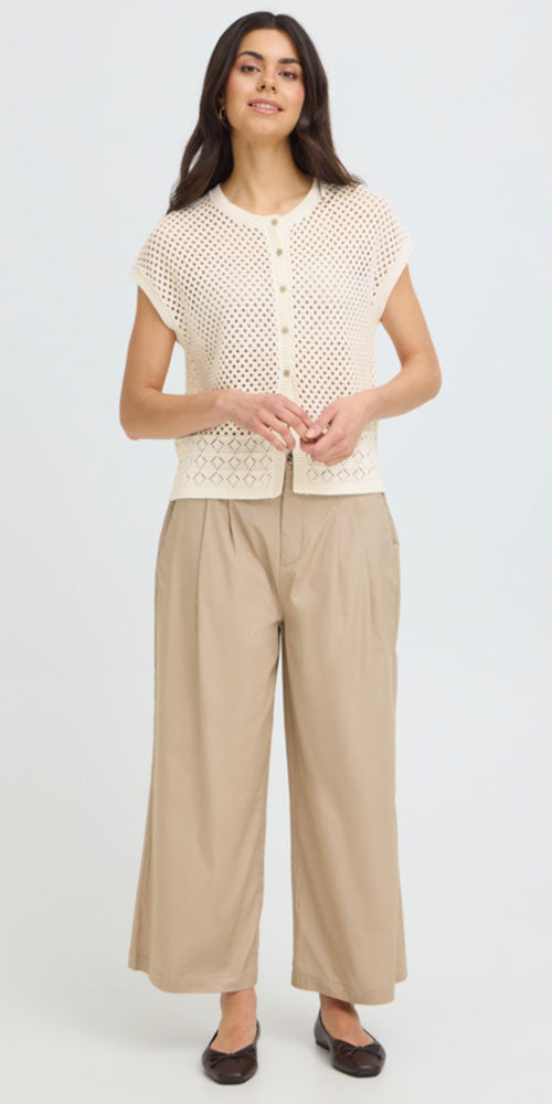 Fransa Open Knit Cardy Vest