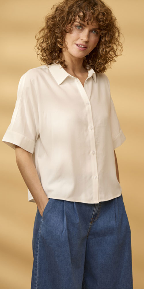 Fransa Lyocell Twill Dolman Shirt, off-white