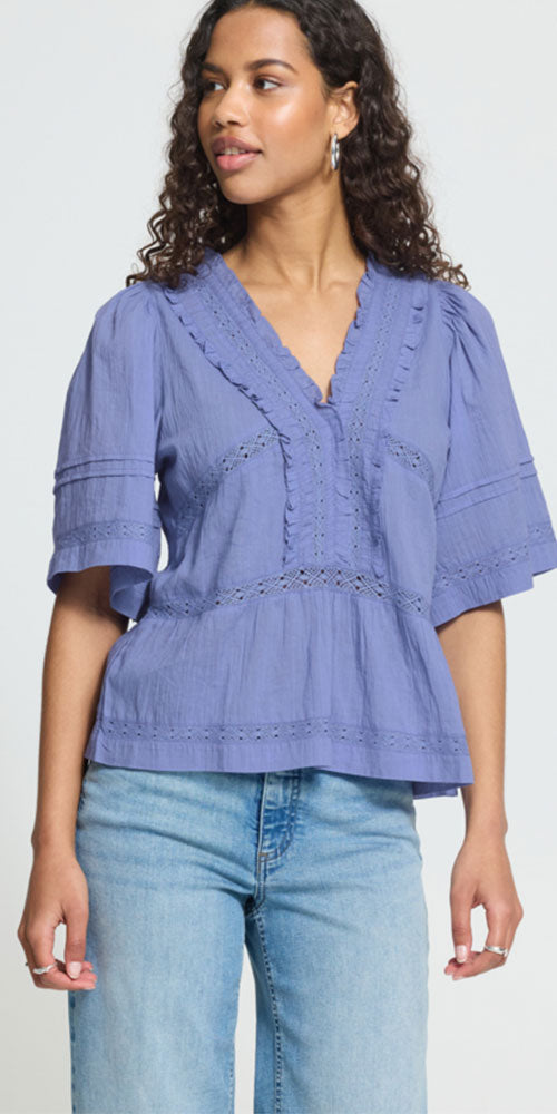 Ichi Lightweight Cotton Blouse, periwinkle blue