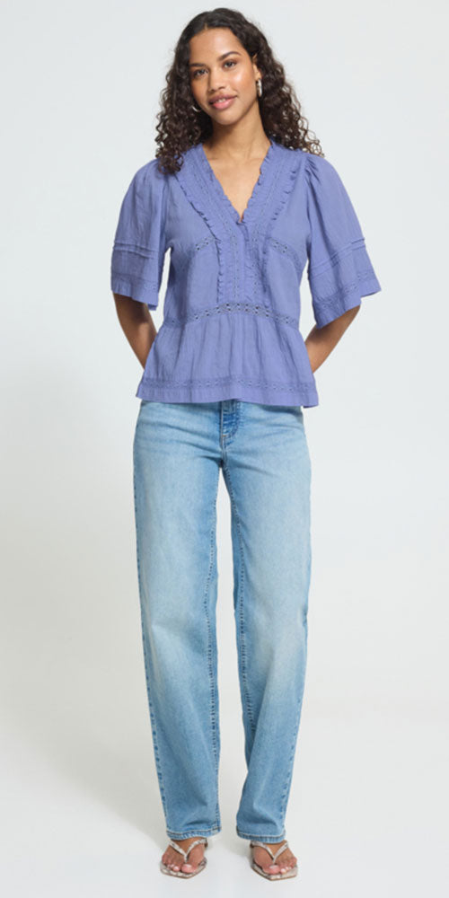 Ichi Lightweight Cotton Blouse, periwinkle blue