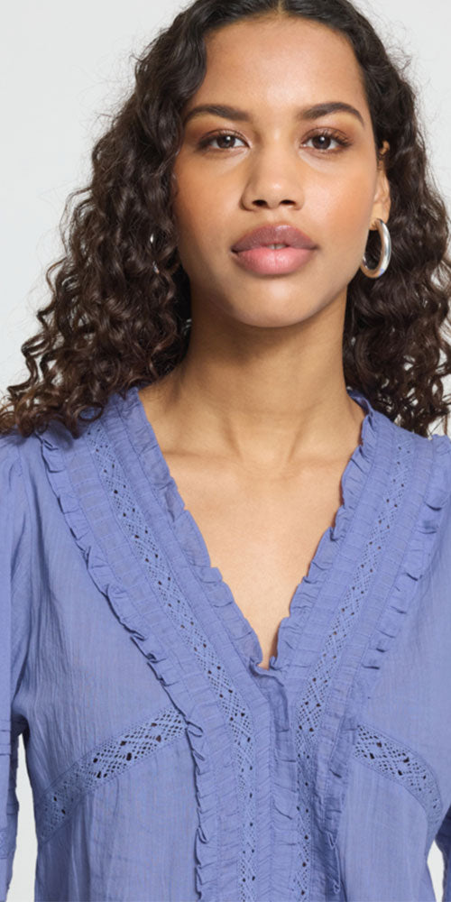 Ichi Lightweight Cotton Blouse, periwinkle blue