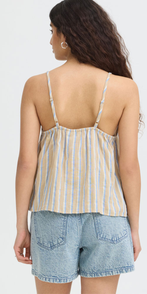 Ichi Gauzy Cotton Cami Top, natural/blue