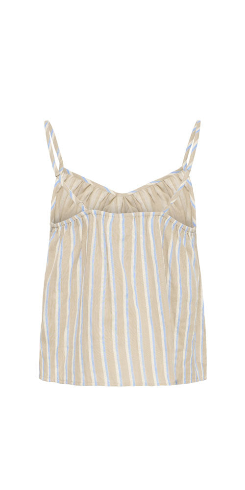 Ichi Gauzy Cotton Cami Top, natural/blue