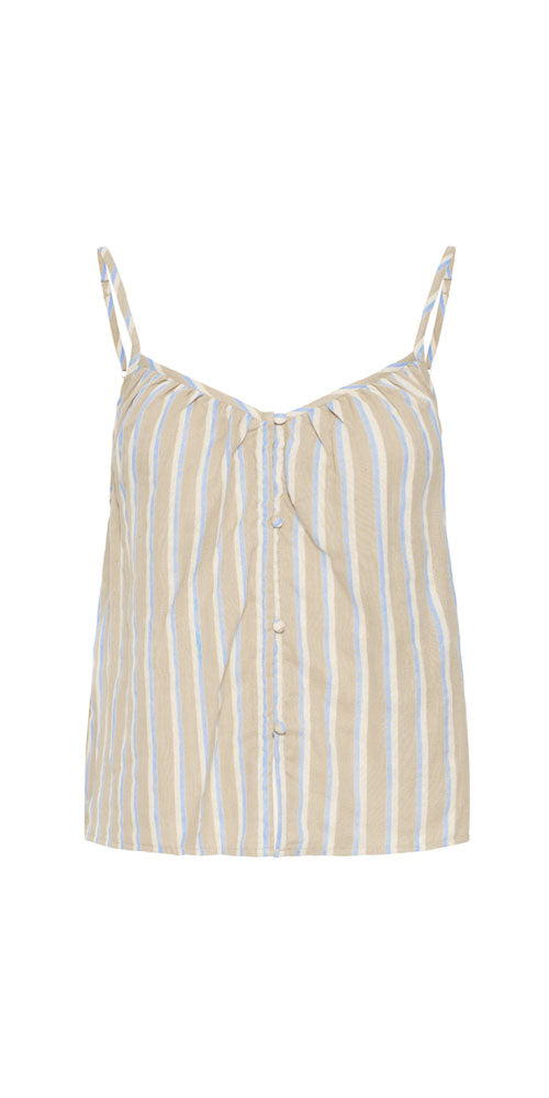 Ichi Gauzy Cotton Cami Top, natural/blue