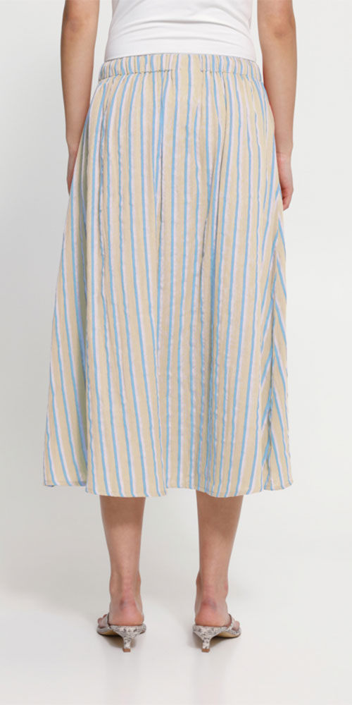 Ichi Gauzy Cotton Striped Skirt, natural/blue