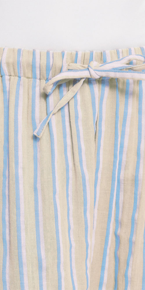 Ichi Gauzy Cotton Striped Skirt, natural/blue