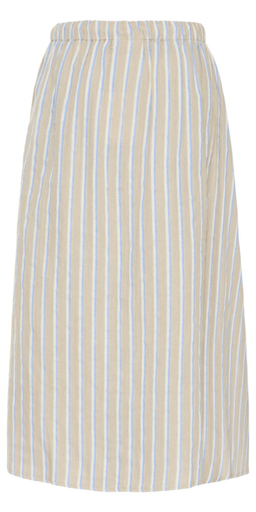 Ichi Gauzy Cotton Striped Skirt, natural/blue