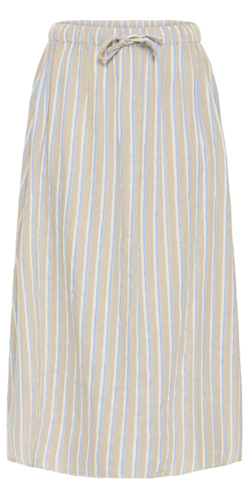 Ichi Gauzy Cotton Striped Skirt, natural/blue