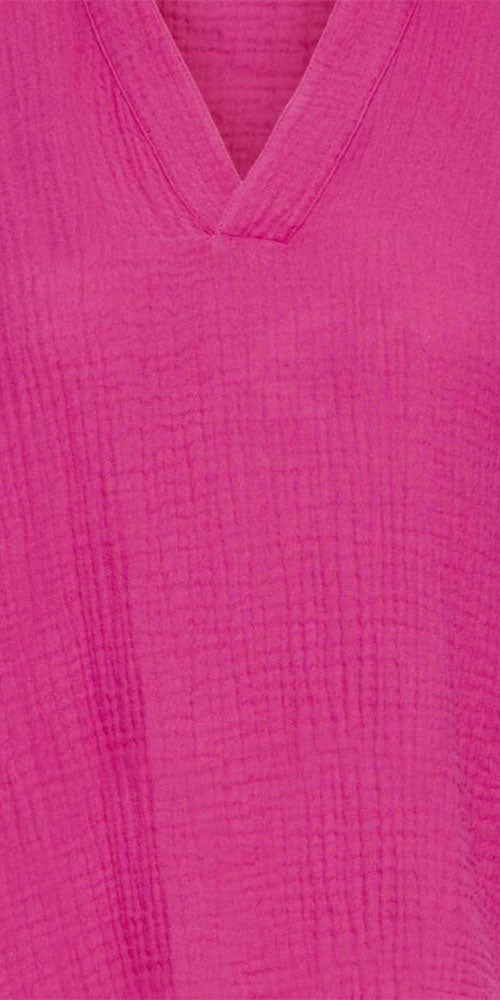 Ichi Gauzy Cotton Polo Top, berry pink