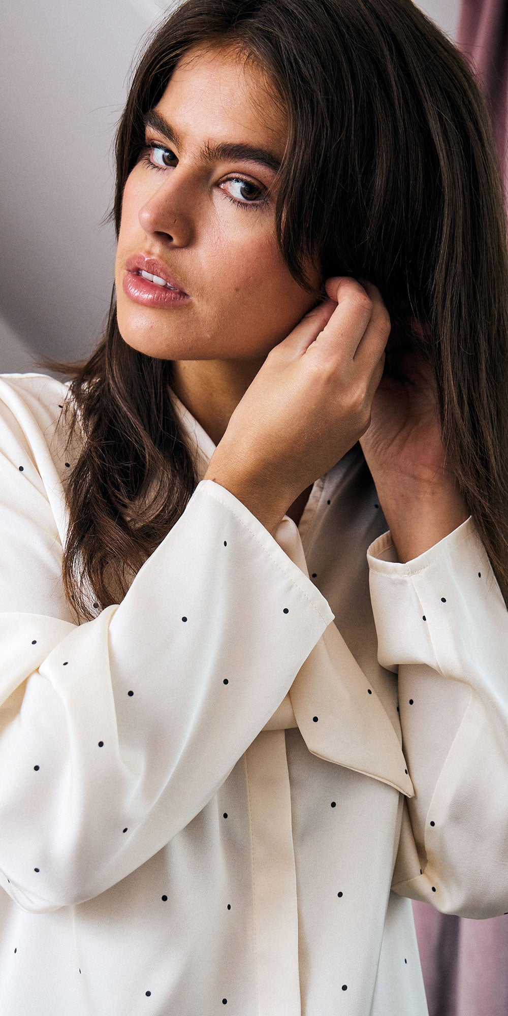 Ichi Satin Polka Dot Blouse