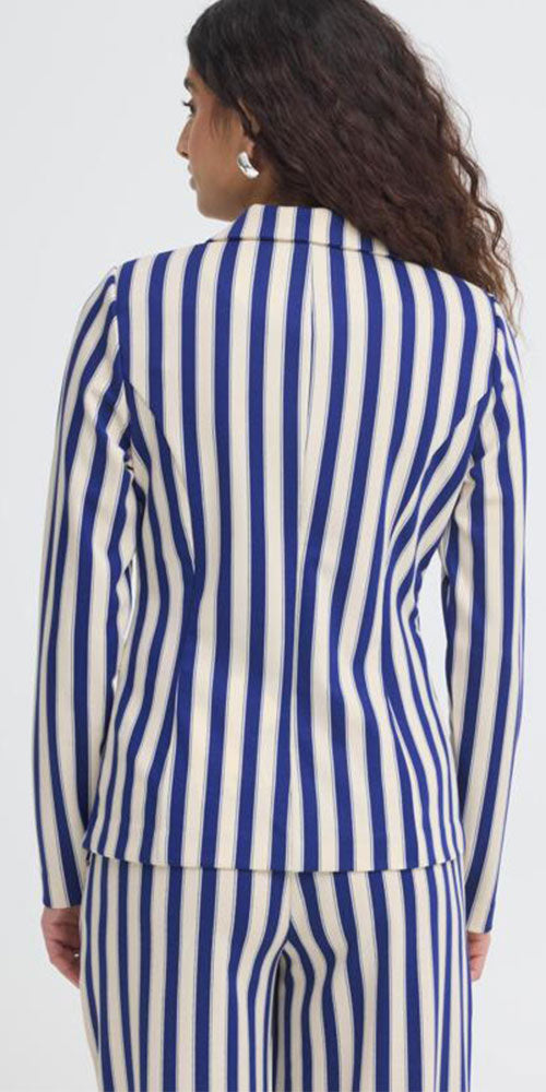 Ichi Ponte Knit Vertical Stripe Blazer, navy/cream