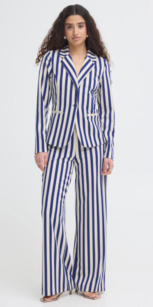 Ichi Ponte Knit Vertical Stripe Blazer, navy/cream