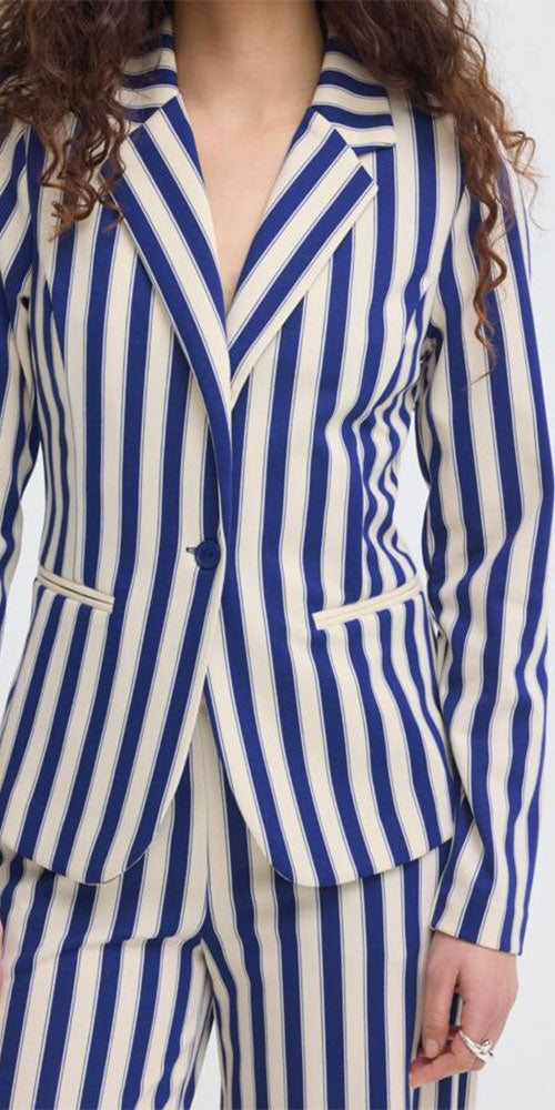 Ichi Ponte Knit Vertical Stripe Blazer, navy/cream