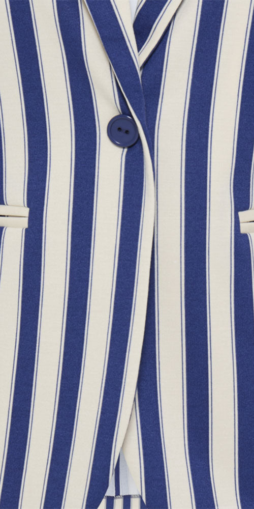 Ichi Ponte Knit Vertical Stripe Blazer, navy/cream