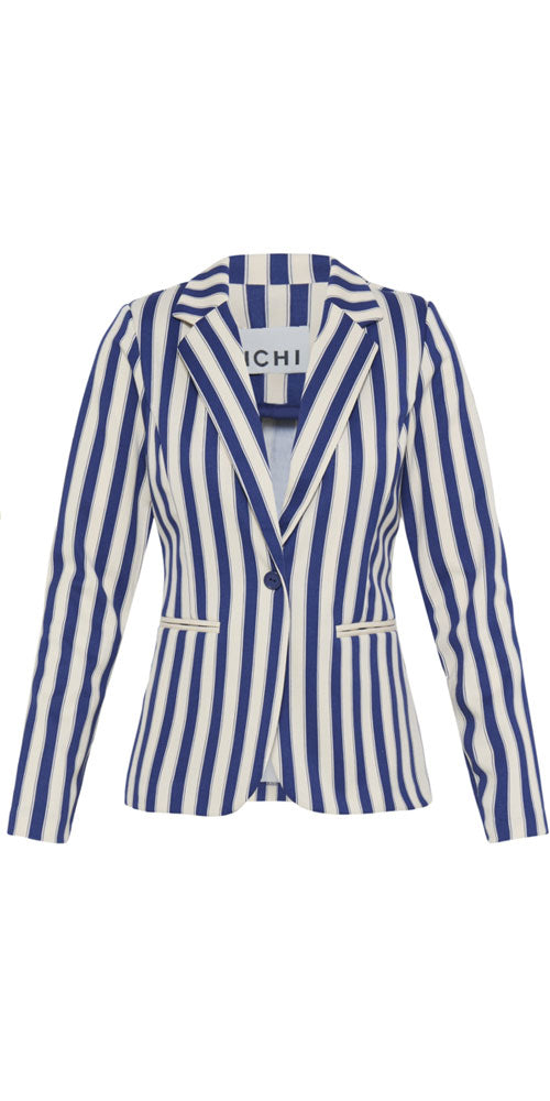 Ichi Ponte Knit Vertical Stripe Blazer, navy/cream