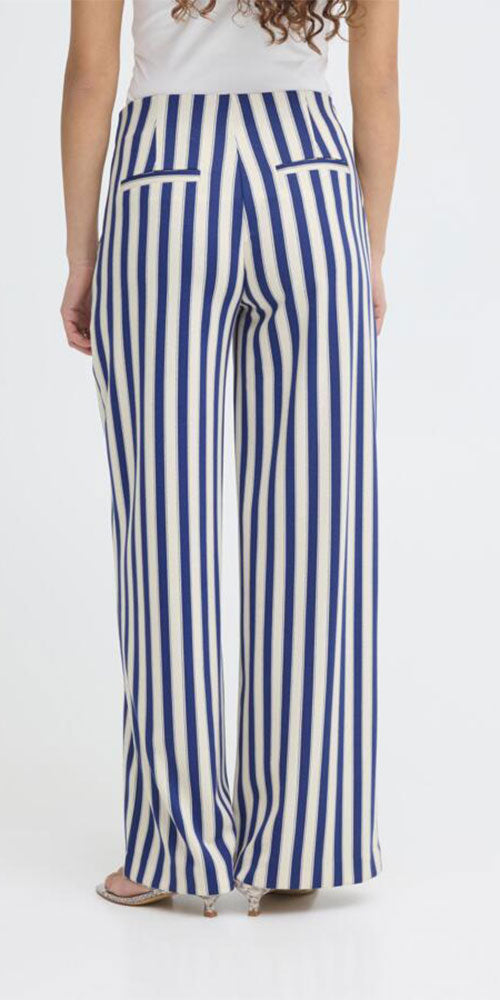 Ichi Ponte Knit Vertical Stripe Pant, navy/cream