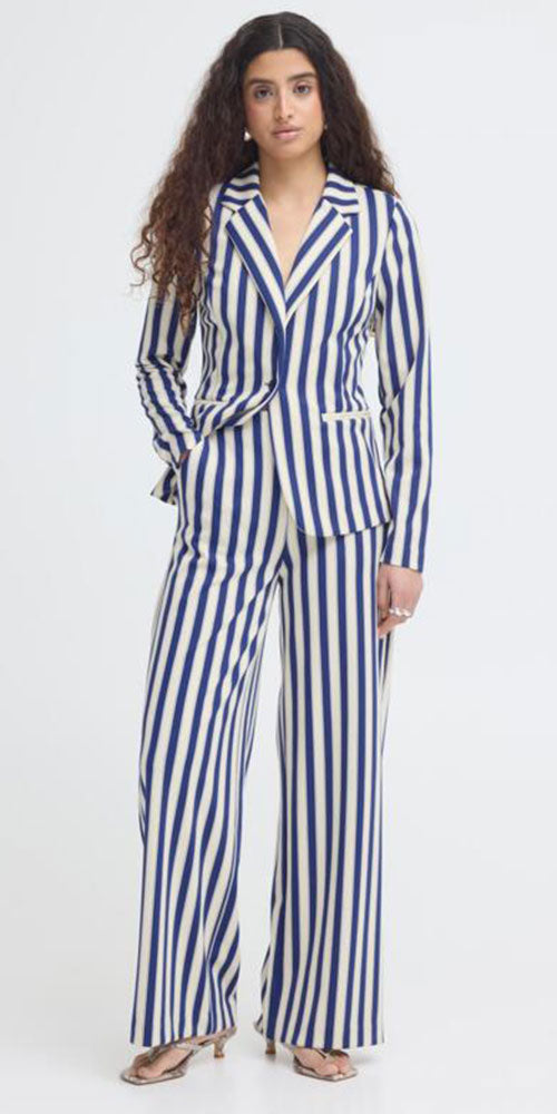 Ichi Ponte Knit Vertical Stripe Pant, navy/cream