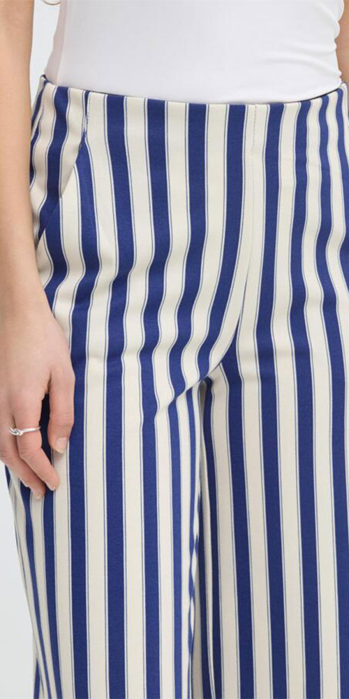 Ichi Ponte Knit Vertical Stripe Pant, navy/cream