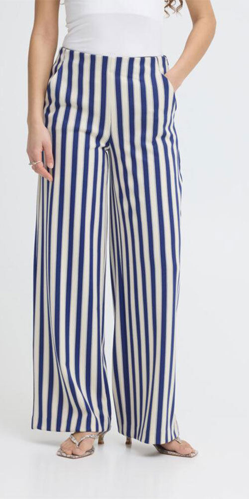 Ichi Ponte Knit Vertical Stripe Pant, navy/cream