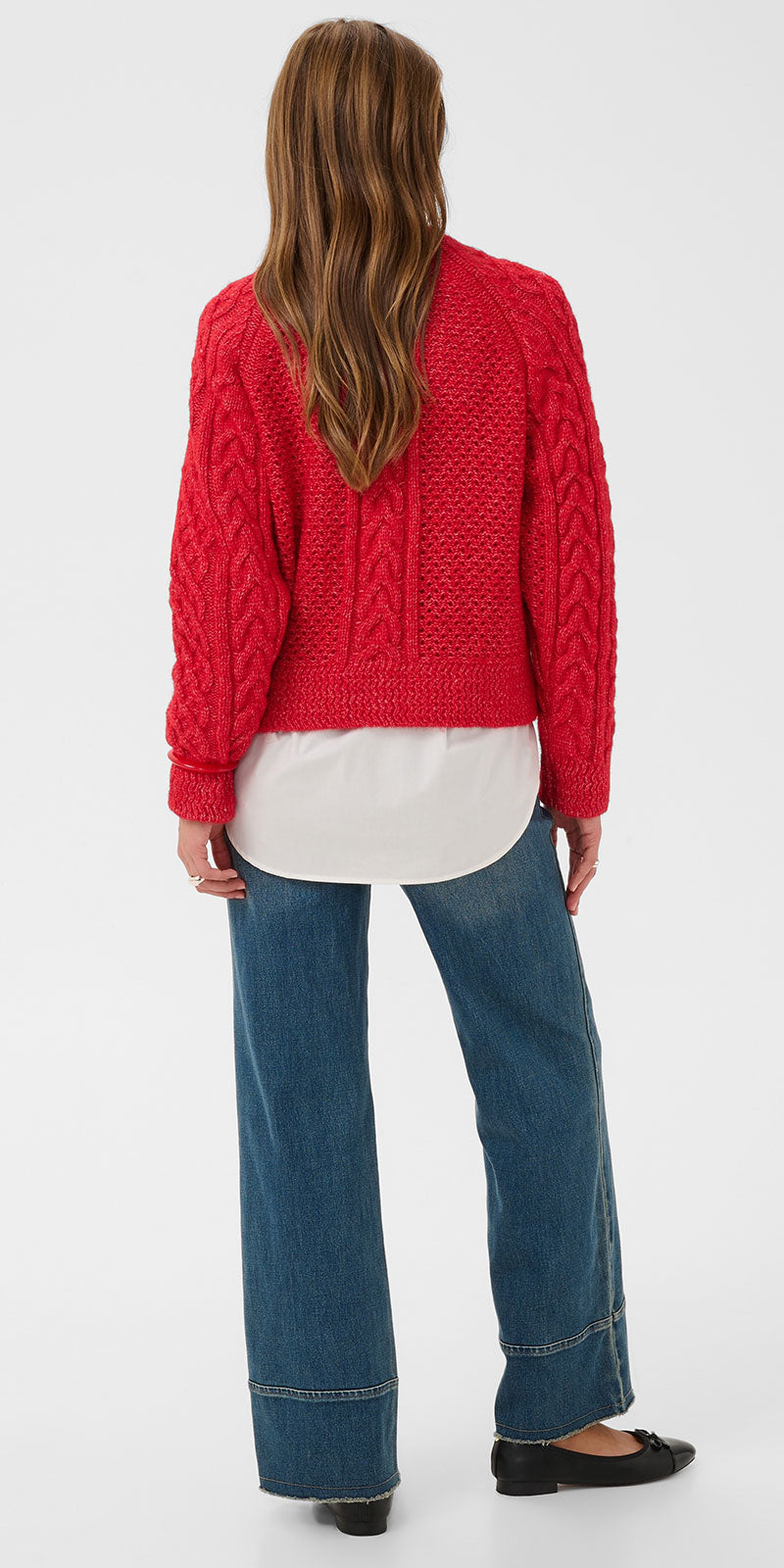 Saint Tropez Cableknit Sweater, red melange