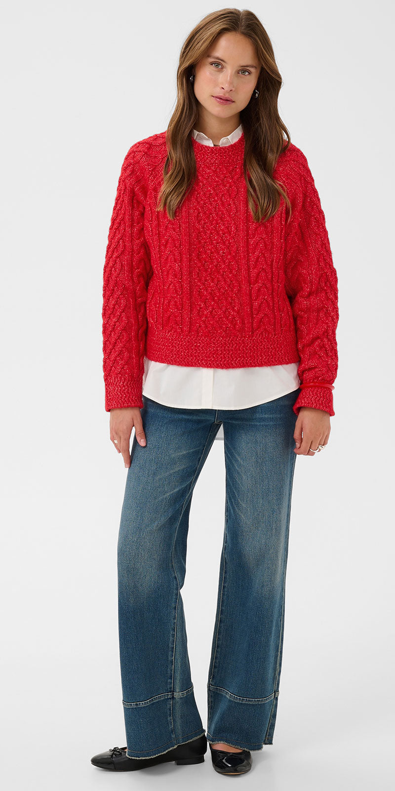 Saint Tropez Cableknit Sweater, red melange