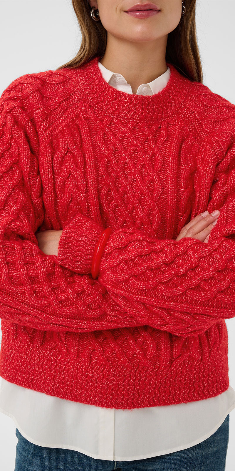 Saint Tropez Cableknit Sweater, red melange