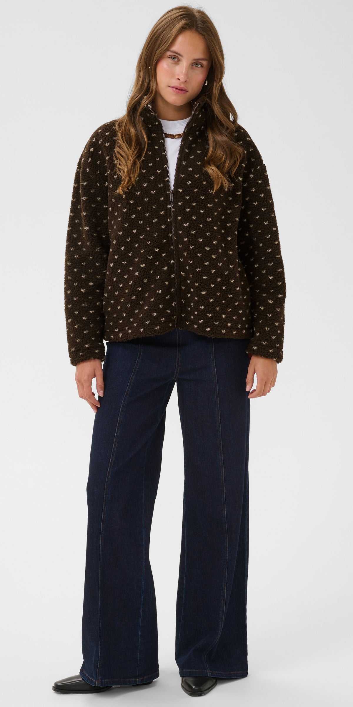 Saint Tropez Polka Dot Teddy Fleece Jacket, brown