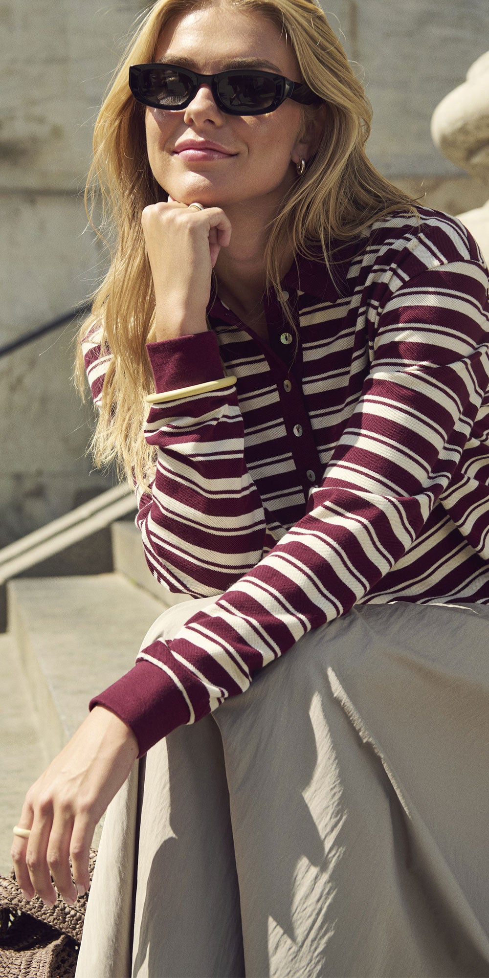 Saint Tropez Cotton Piqué Polo, burgundy stripe