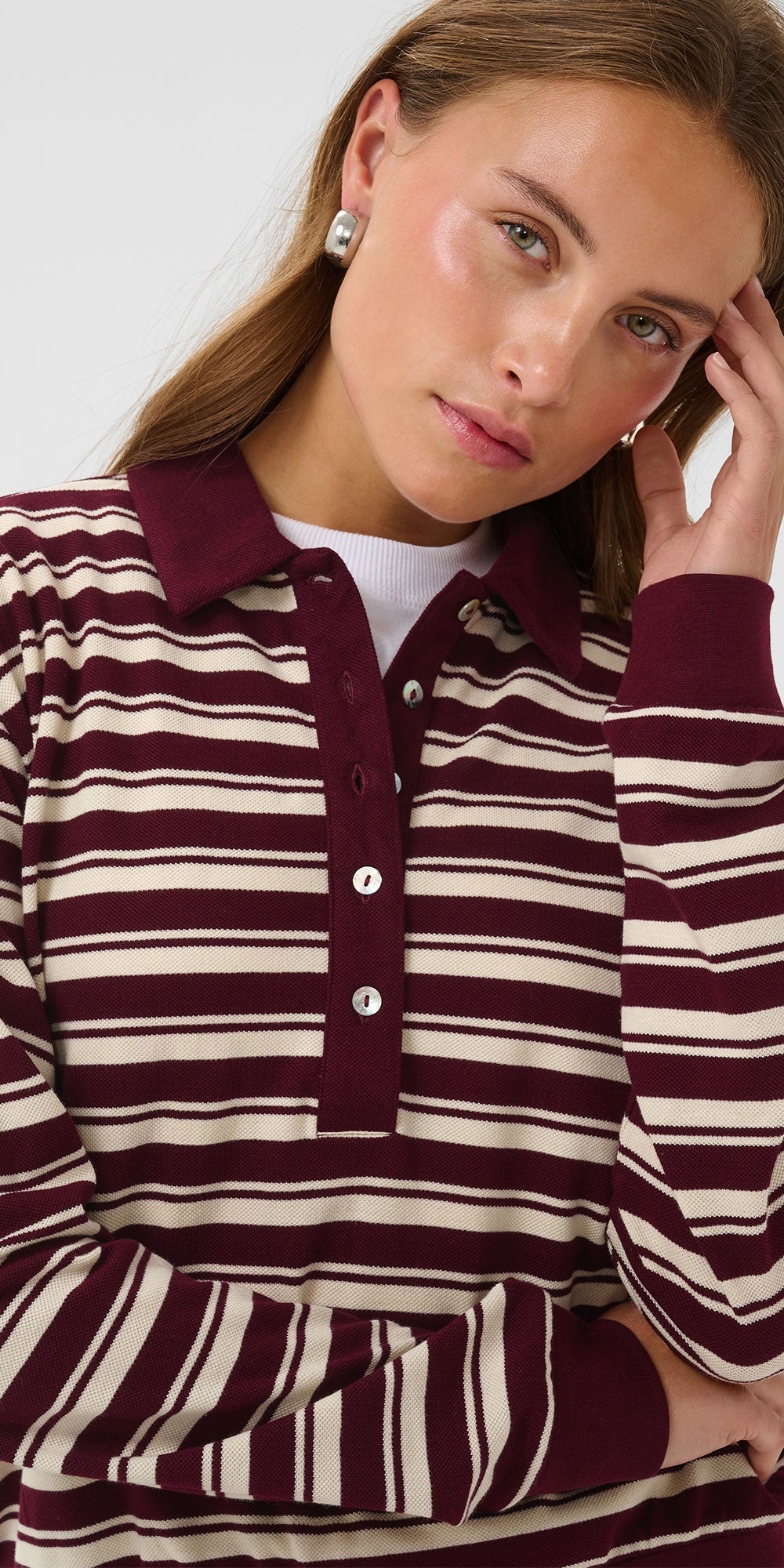 Saint Tropez Cotton Piqué Polo, burgundy stripe