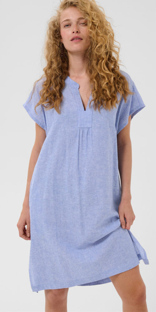 Culture Linen Blend Tunic Dress, blue