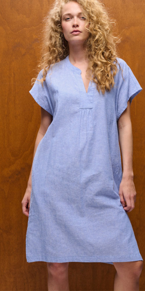 Culture Linen Blend Tunic Dress, blue
