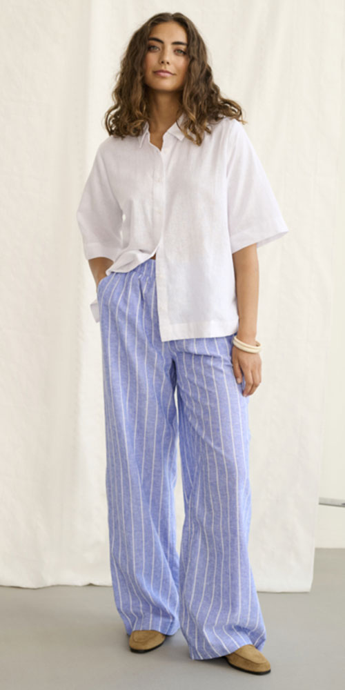 Culture Linen Blend Half Sleeve Shirt, white