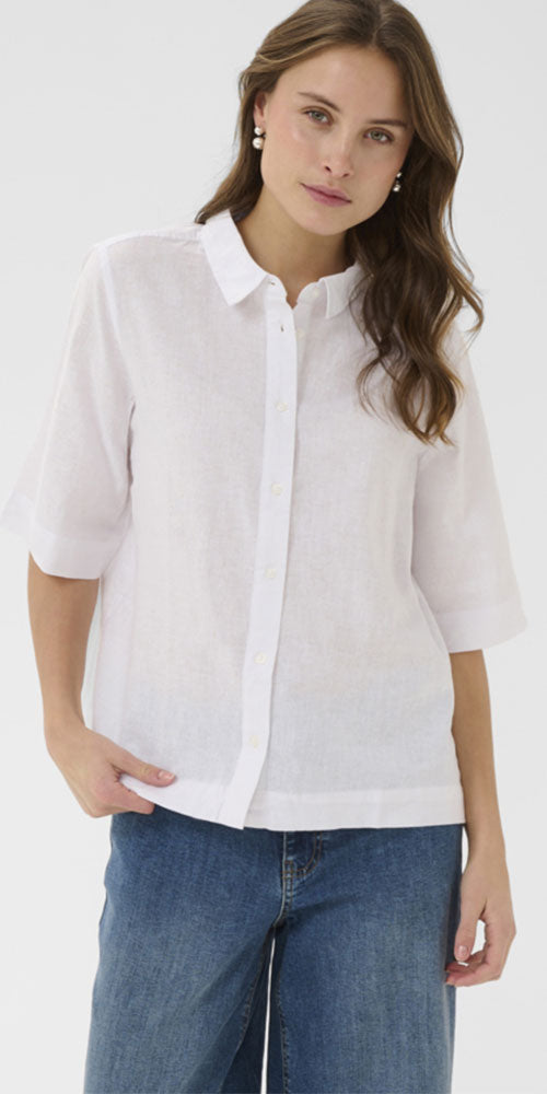 Culture Linen Blend Half Sleeve Shirt, white