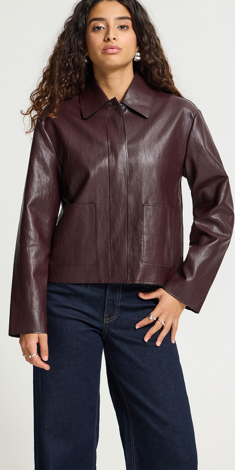 Ichi Faux Leather Jacket, bordeaux
